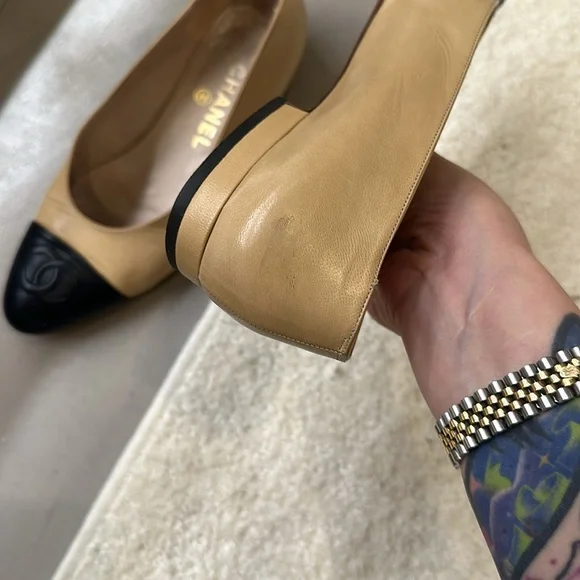 Vintage Chanel two tone ballerina flats 37.5 - Picture 10 of 10